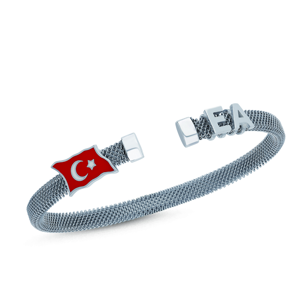 Altın Bayrak ve Harfli Tasarım Çelik Bileklik