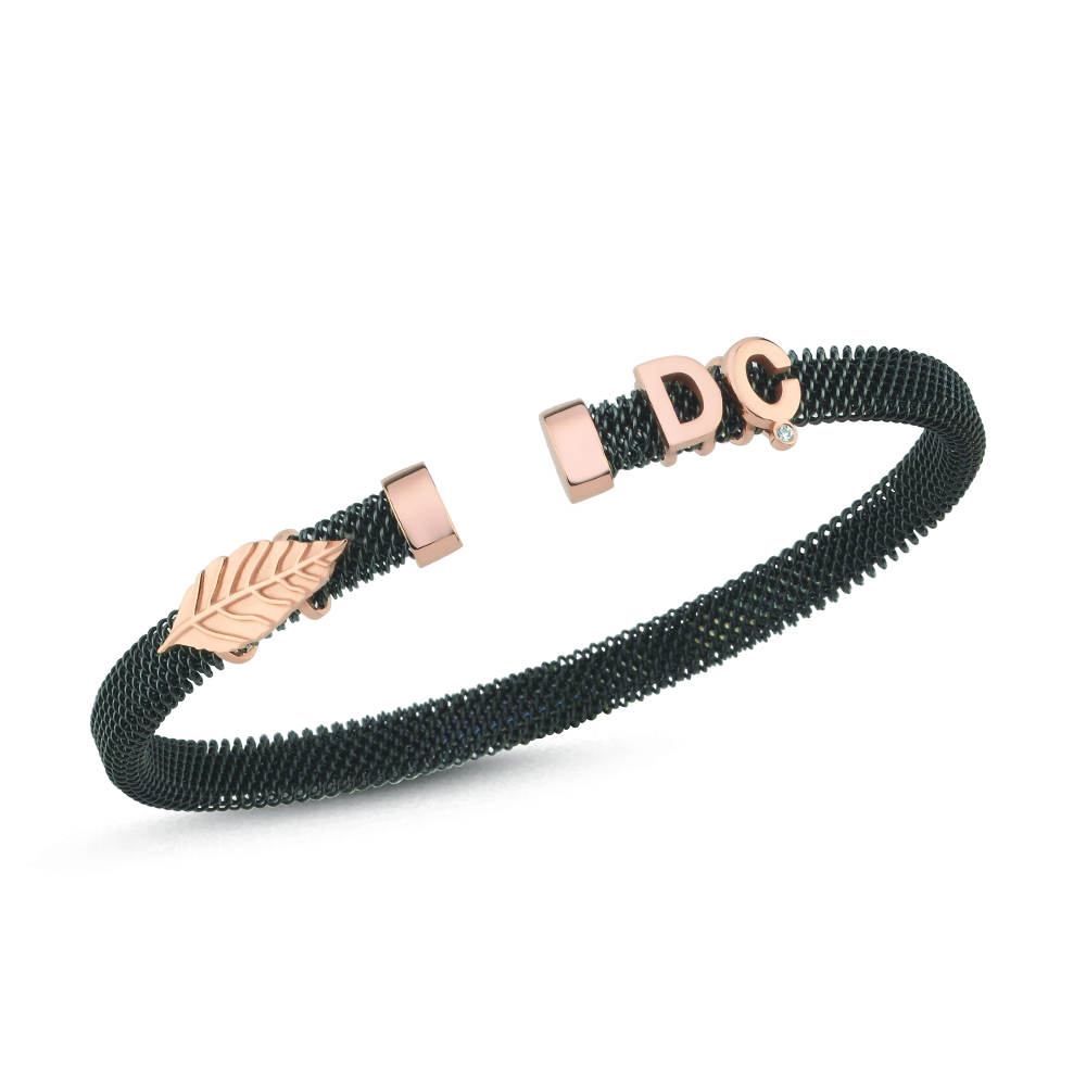 Altın Defne Yaprağı Figürlü Çift Harfli Tasarım Çelik Bileklik