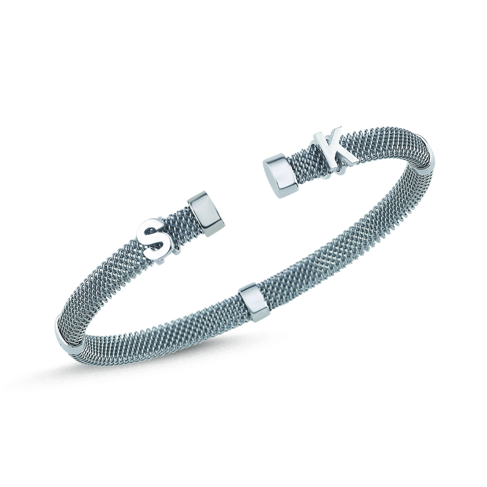 Altın Çift Harfli Ara Parçalı Tasarım Yassı Çelik Bileklik